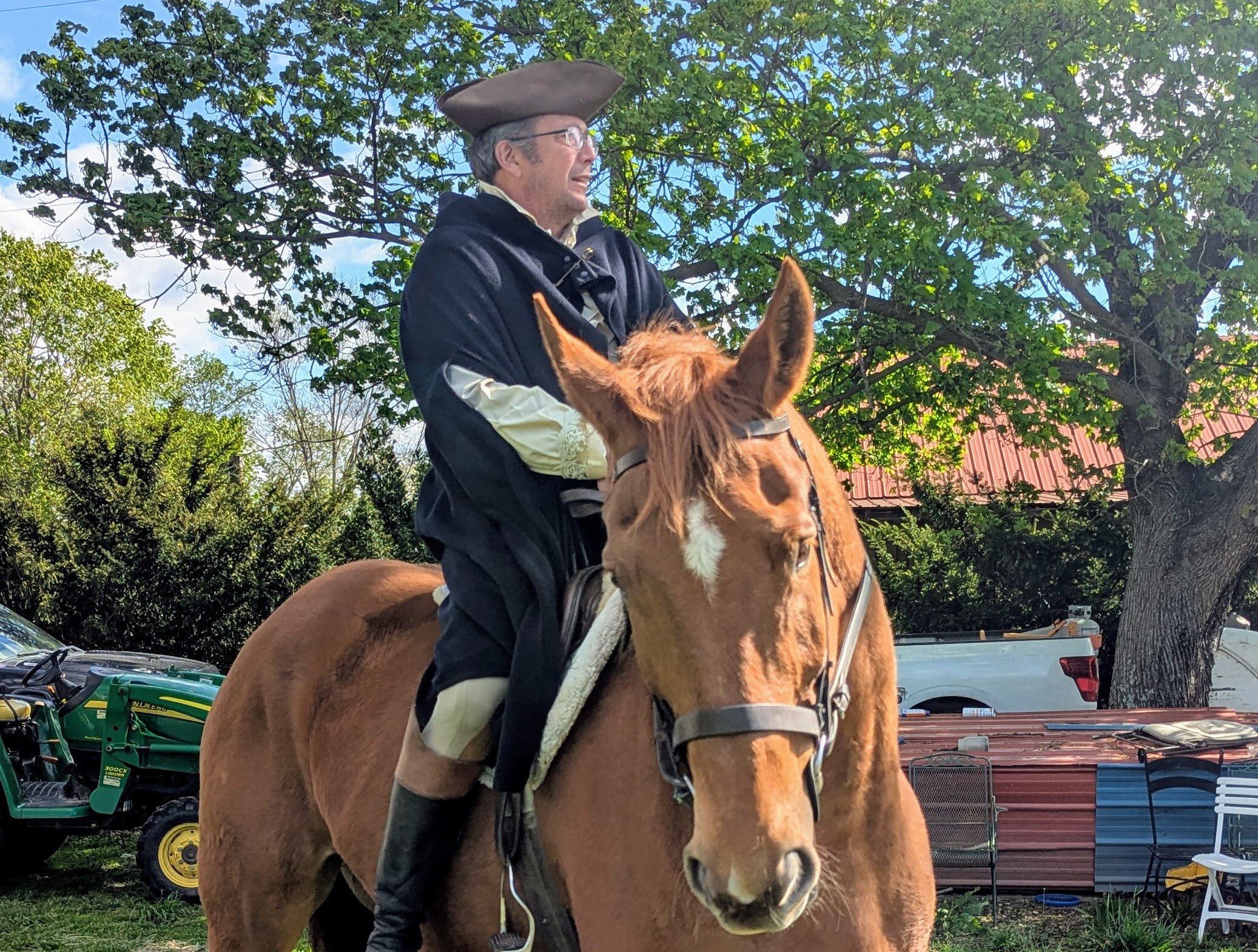Jason Cole, a professional horse trainer from Upper Marlboro, will ride his 18-hand-high horse, Parker, in the Annapolis, MD recreation of Paul Revere's ride on April 18, 2025.