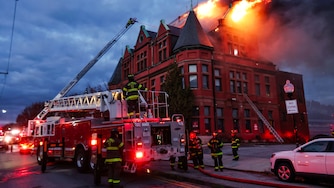 Baltimore Fire Department crews respond to a fire at West 34th Street and Keswick Road in Baltimore's Hampden neighborhood on Monday, November 10, 2025.