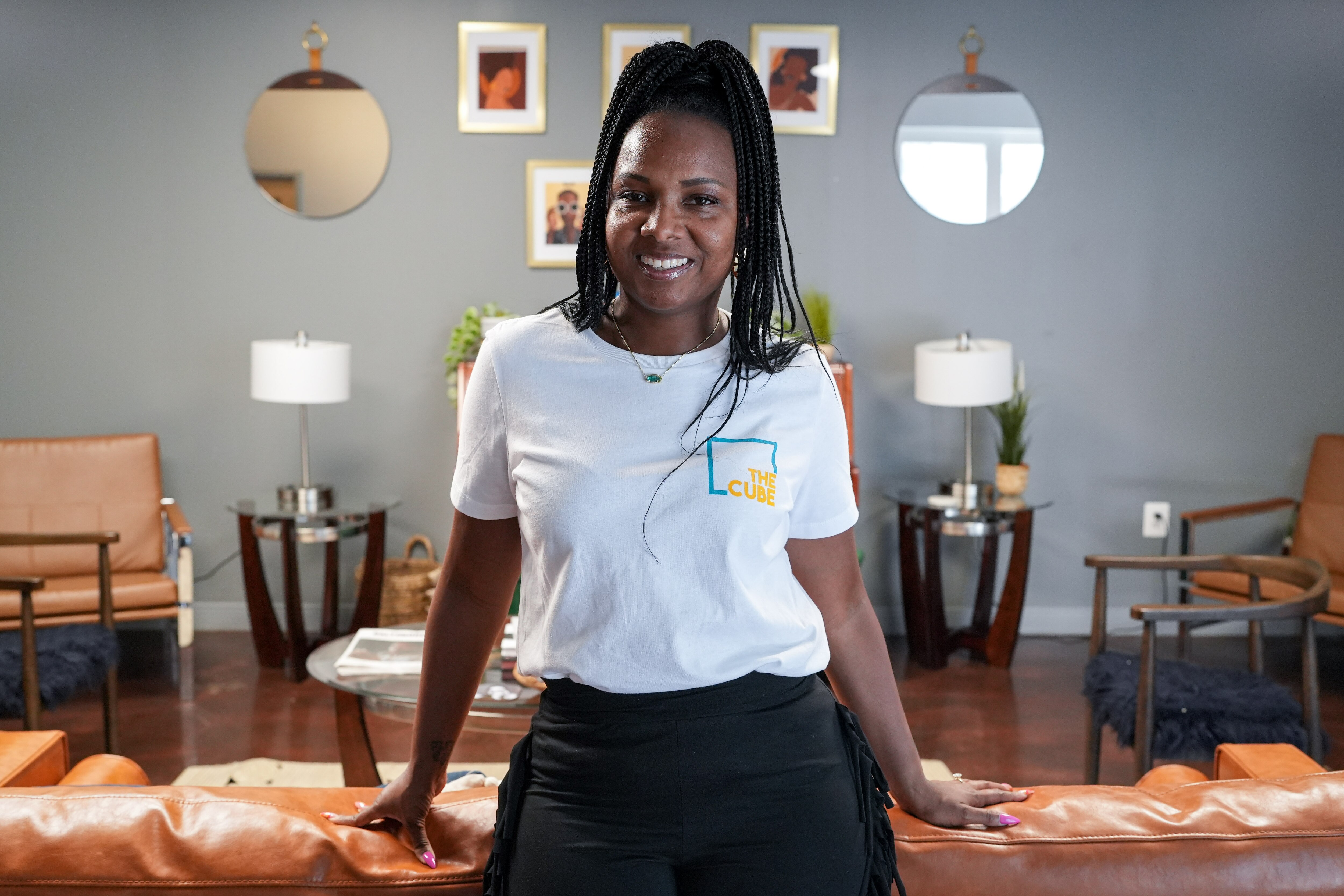 Dr. Tammira Lucas poses for a portrait in the co-working space she founded called “The Cube” on May 25, 2023.