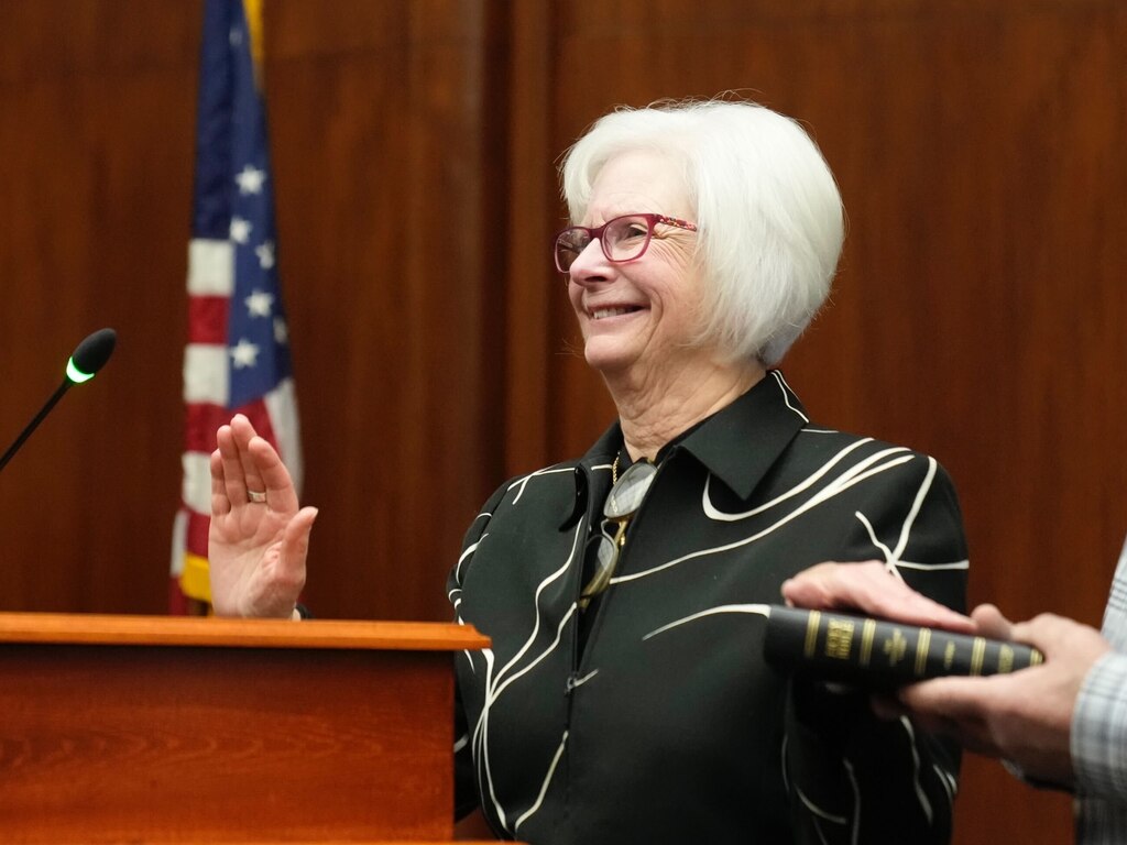 Katherine Klausmeier is sworn in as Baltimore County executive on Tuesday, January 7, 2024.