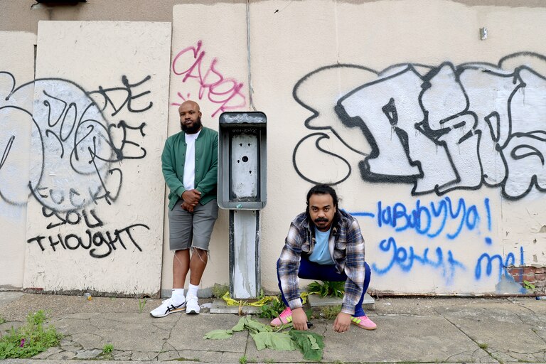 Brian Ennals, left, and Tariq “Infinity Knives” Ravelomanana in Baltimore, Md., on Friday, May 23, 2025.