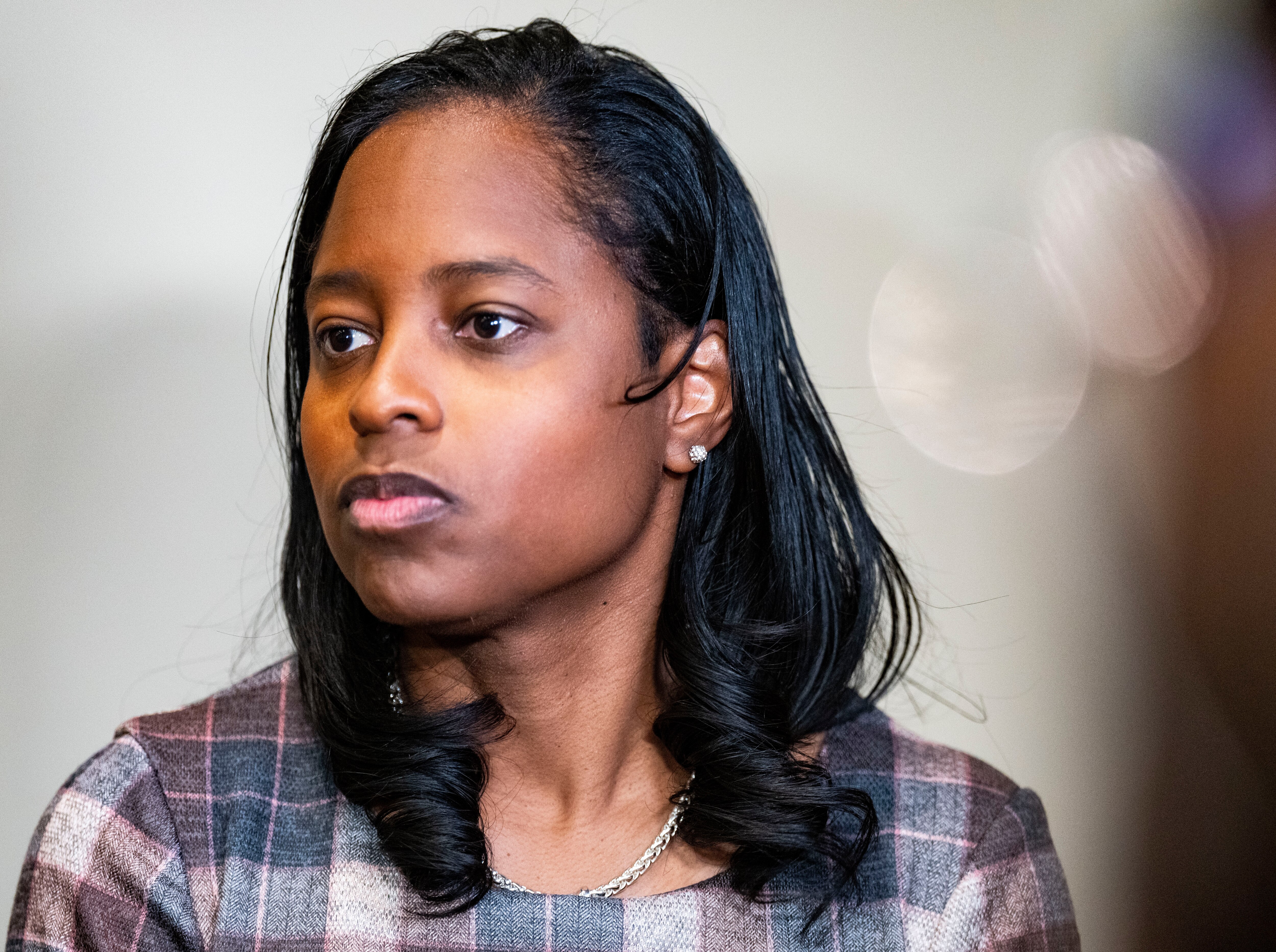 Ebony Thompson, City Solicitor, speaks to media after the Board of Estimates meeting at City Hall in Baltimore, February 15, 2023.
