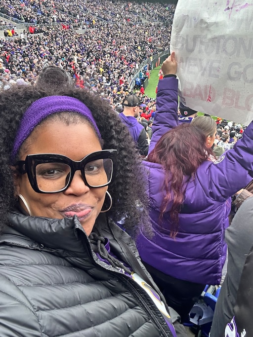 Baltimore Ravens season ticket holder Meredith Davis attends a game.