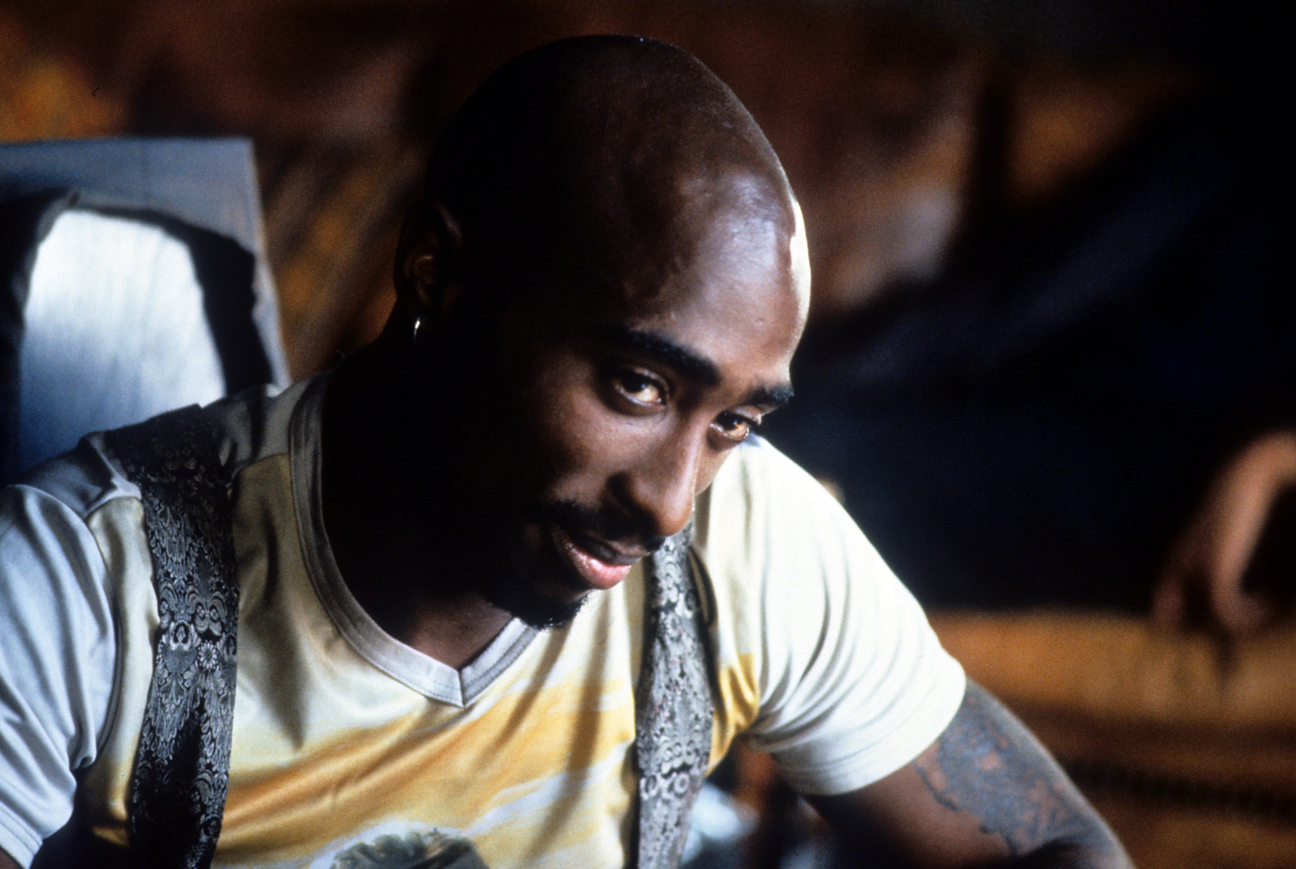 Tupac Shakur in a scene from the film 'Gridlock'd', 1997.