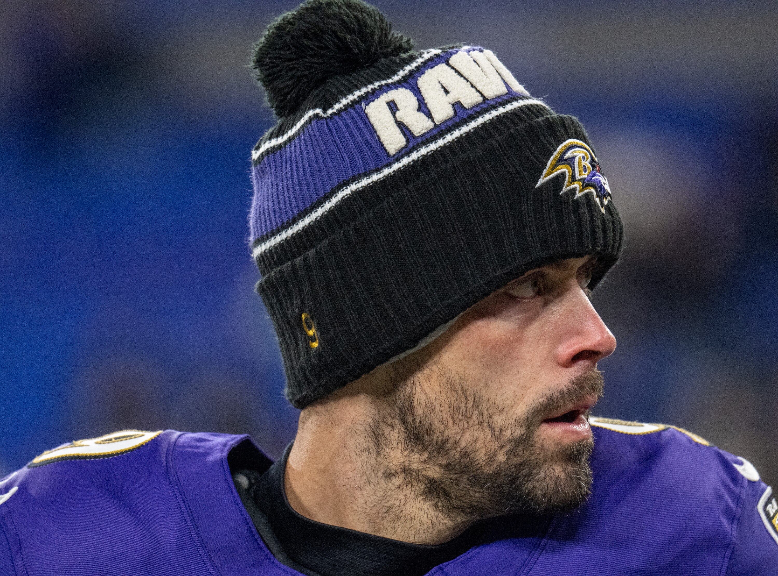 Former Ravens place kicker Justin Tucker warms up prior to the team’s AFC wild card playoff game against the Pittsburgh Steelers on Jan. 11.