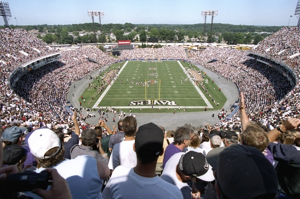 1 Sep 1996: A general view of Memorial Stadium from the stands during the Ravens 19-14 victory over the Oakland Raiders at the Ravens home opener in Baltimore, Maryland.