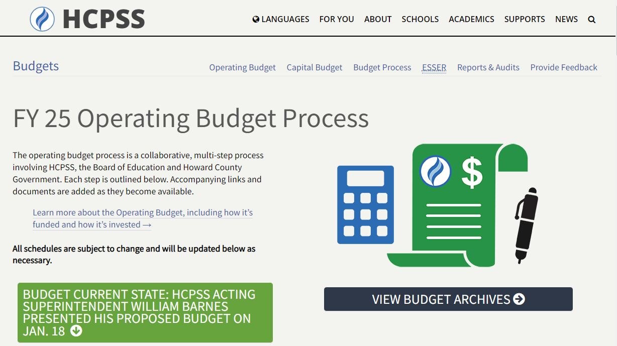 The Howard County School System released a digital toolkit in which the public can access important pages of the 600-page budget book.