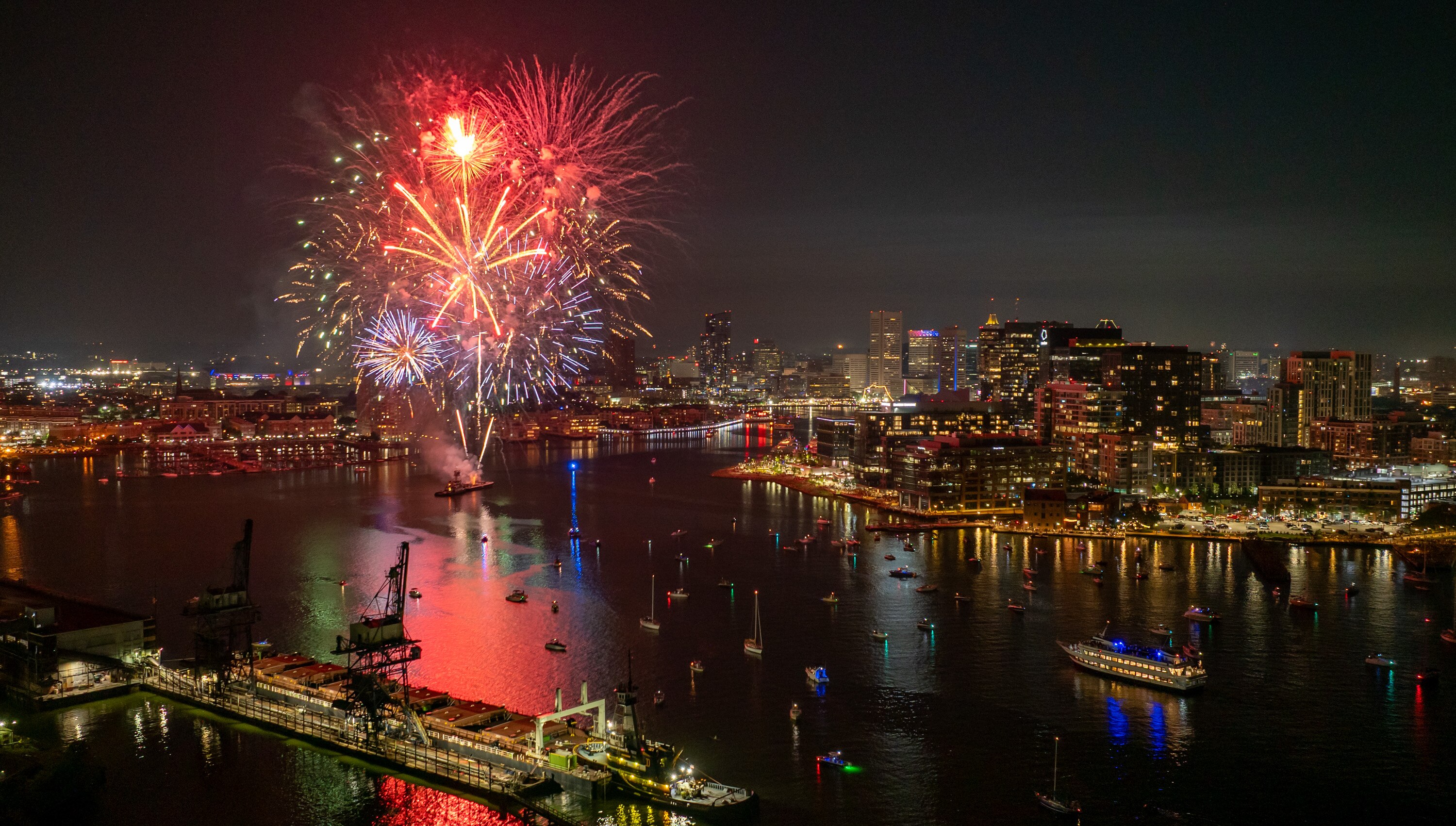 Fireworks light up Baltimore’s Inner Harbor on Friday night.