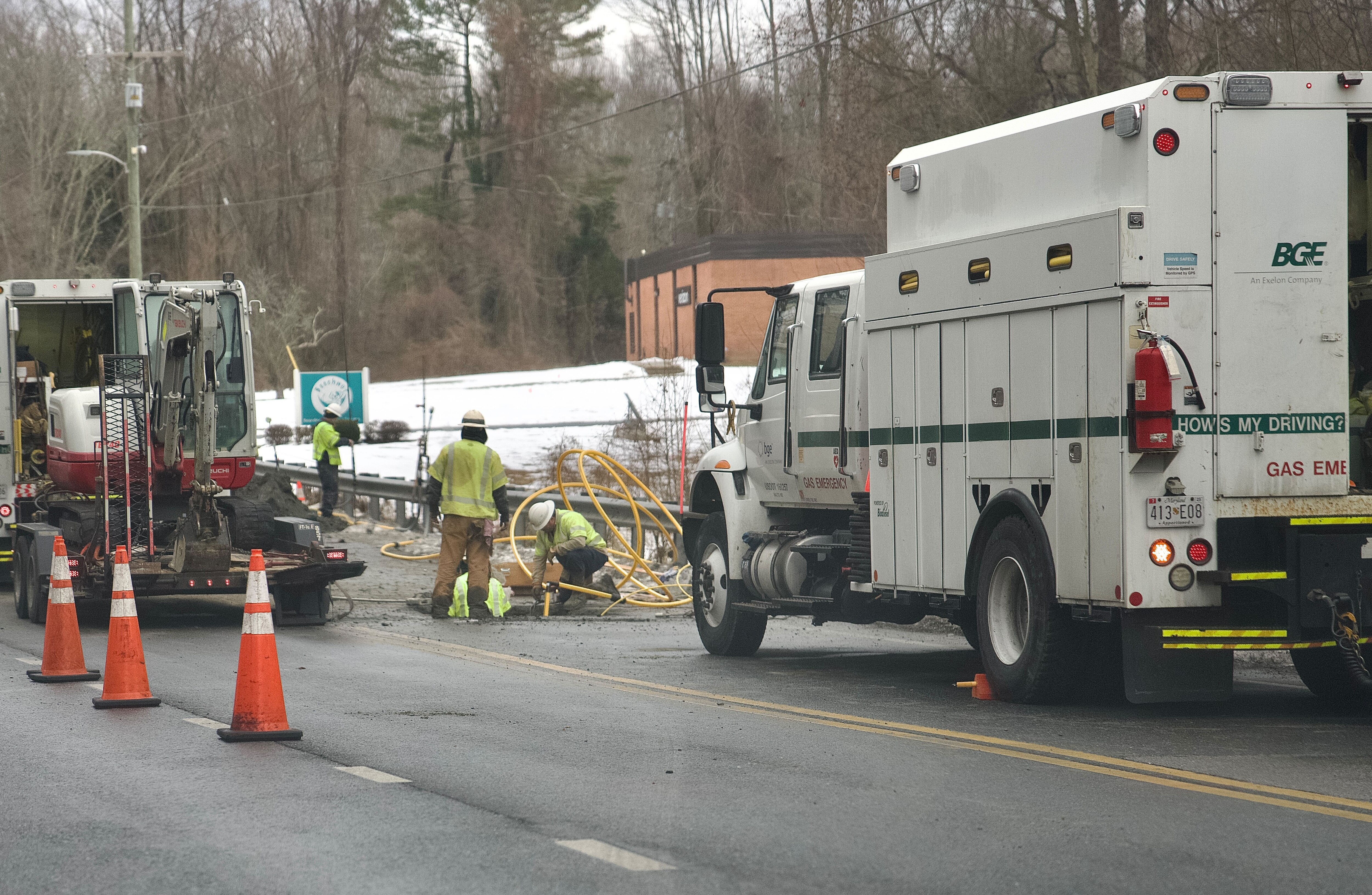 BGE crews continued working Saturday to fix a gas leak on Central Avenue which forced a lane of traffic to close.