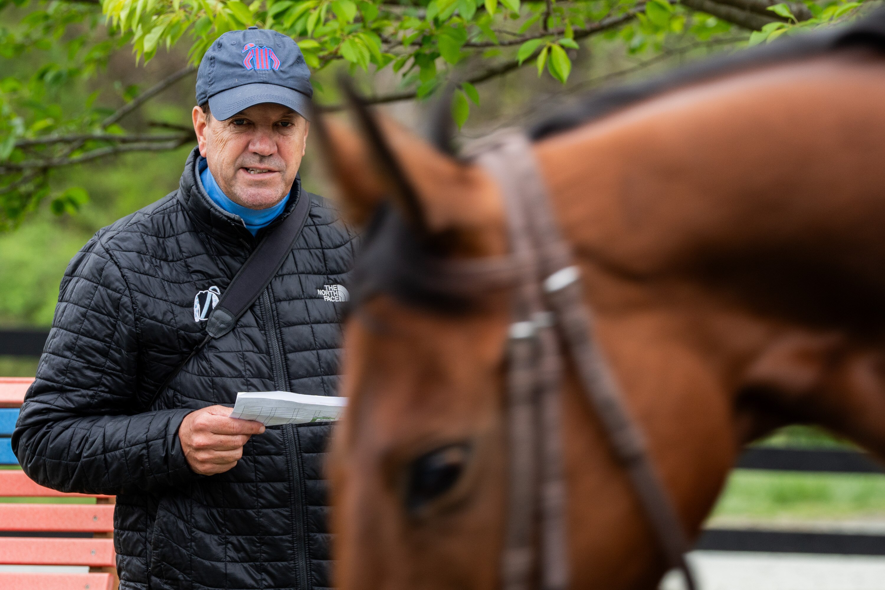 H. Graham Motion watches one of his horses walk at Herringswell Stables in Elkton last week.