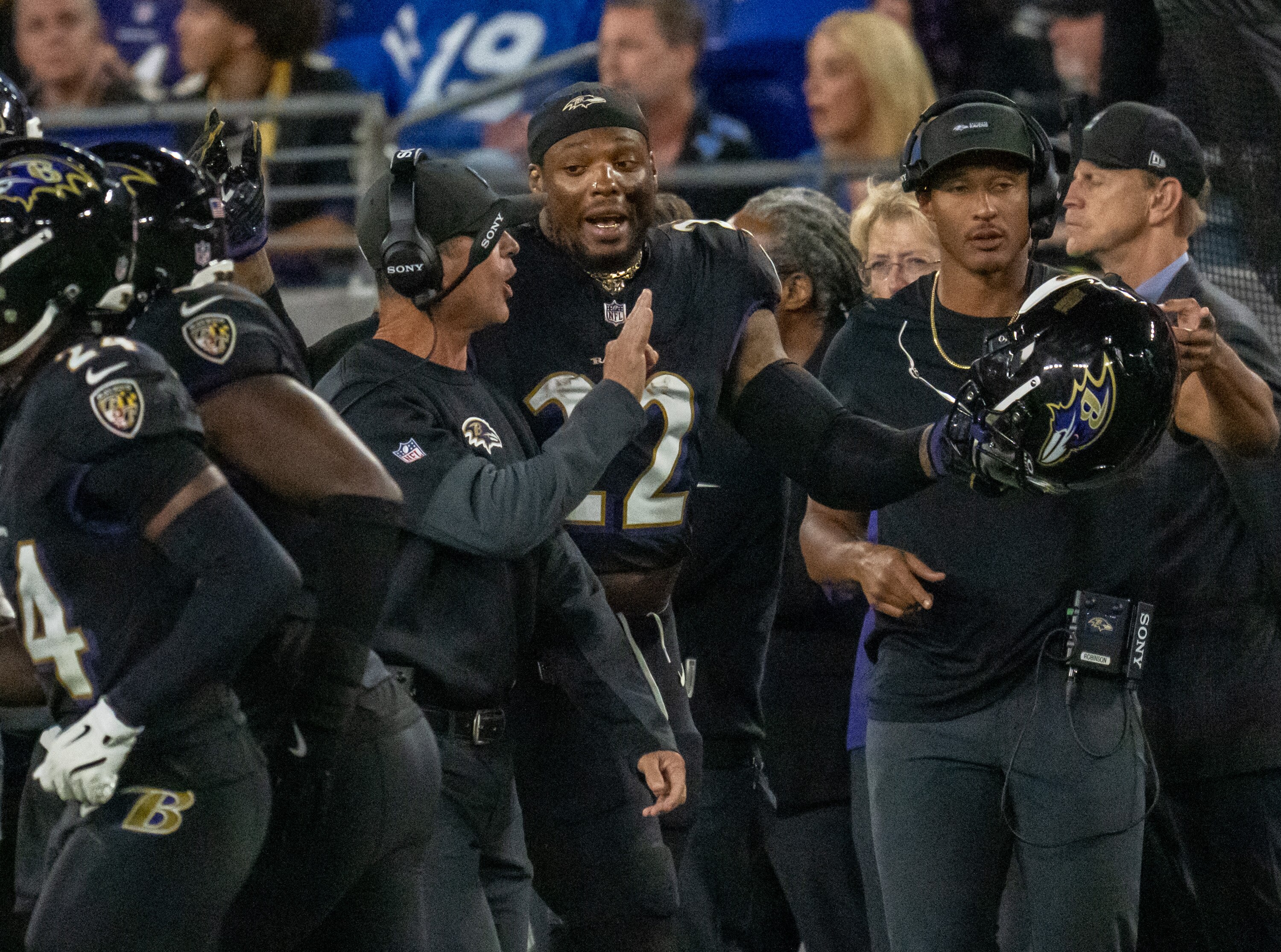Monday, Sept. 22, 2025 — Baltimore Ravens running back Derrick Henry (22) walks off the field after fumbling the ball in the 4th quarter against the Detroit Lions.