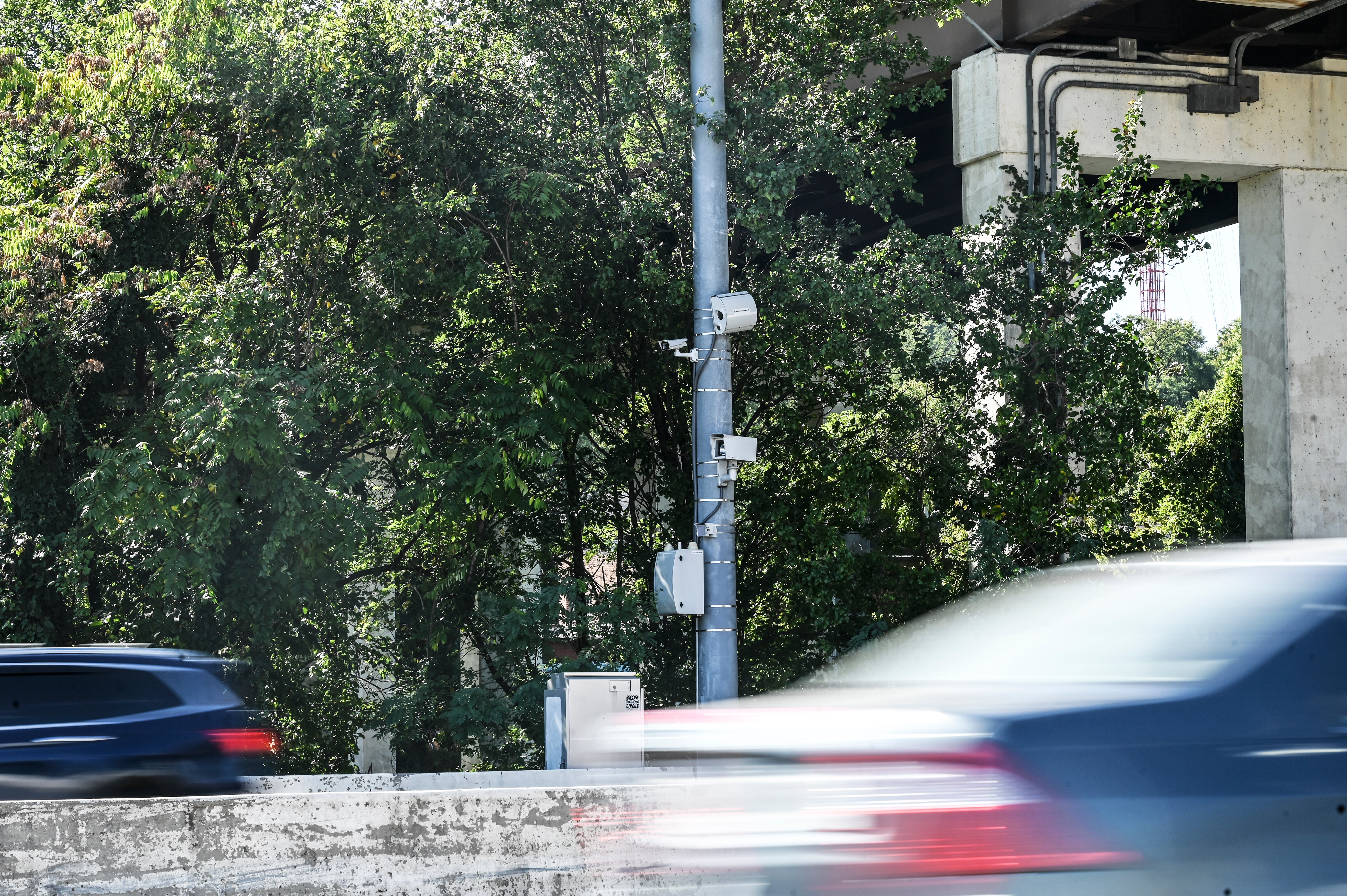 Commuters zip past one of Baltimore's speed cameras on the Jones Falls Expressway. 