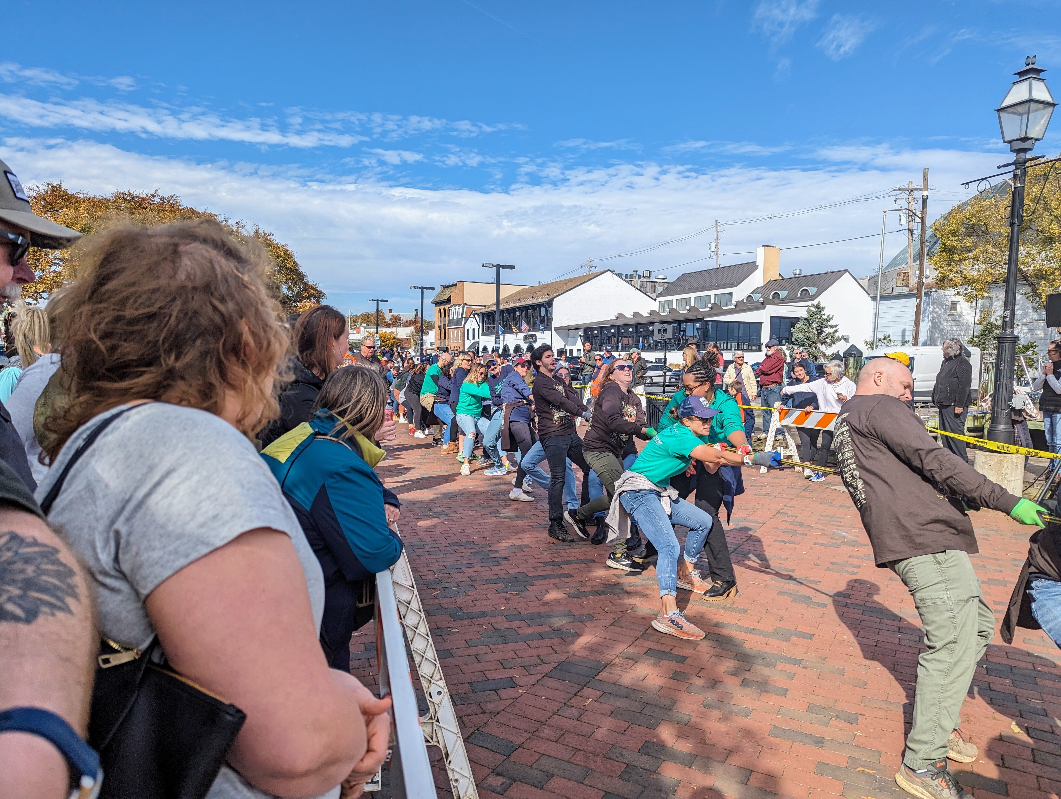The Annapolis side pulls during the annual Tug of War with Eastport on Nov. 4, 2023. The tug started as a business promotion when Eastport was cut off by maintenance to the Spa Creek Bridge. It's become an enduring Annapolis tradition.