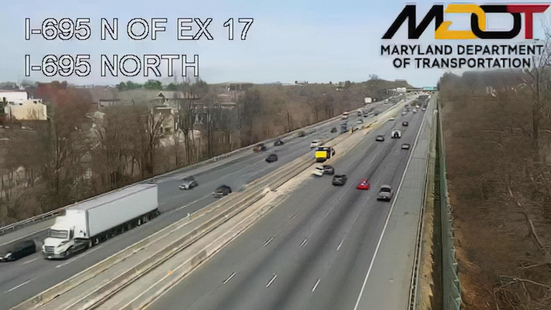 Overhead footage of crash on I-695 that killed six highway workers.