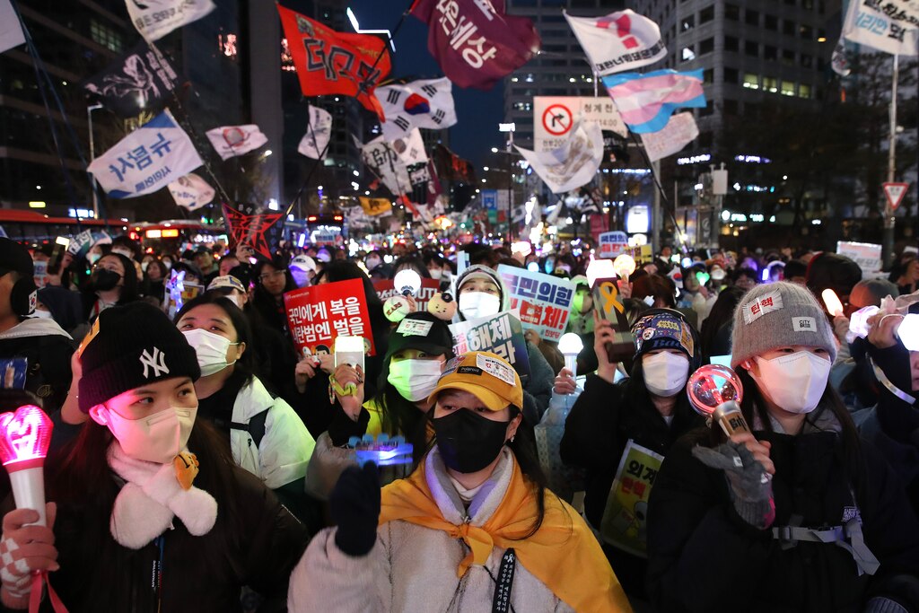 SEOUL, SOUTH KOREA - JANUARY 25: Anti Yoon Suk Yeol protesters participate in a rally against impeached President Yoon Suk Yeol on January 25, 2025 in Seoul, South Korea. Yoon has been formally arrested on charges of leading an insurrection and abusing his power when he declared martial law on December 3.
