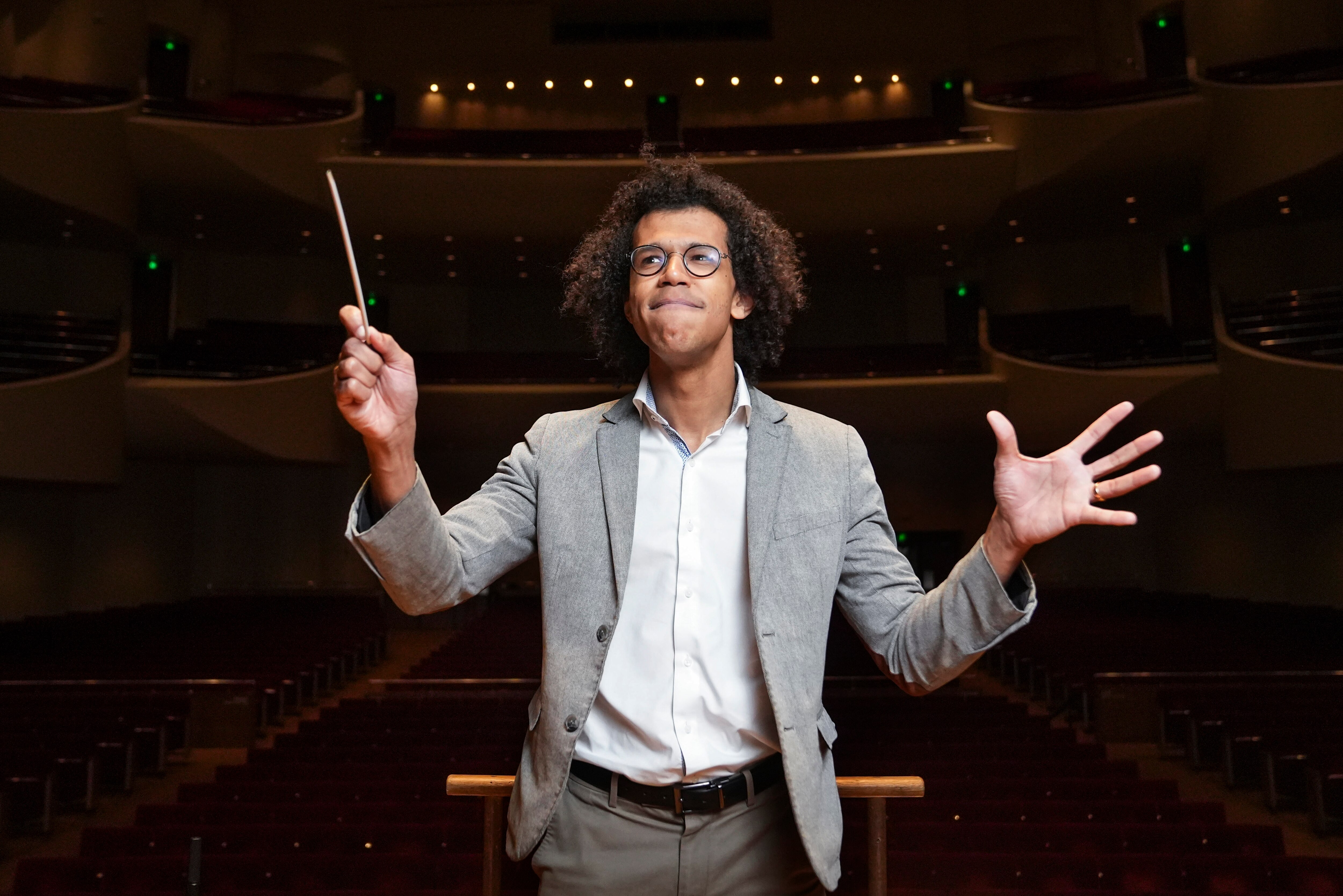 Jonathon Heyward, Music Director of the Baltimore Symphony Orchestra poses for a portrait at Joseph Meyerhoff Symphony Hall, Tuesday, May 2, 2023.