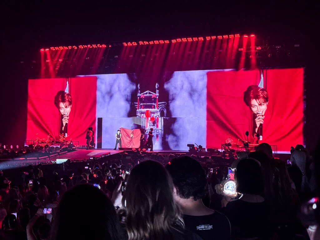 Wednesday, July 16, 2025 — ATEEZ performs for the first time in Baltimore at CFG Bank Arena on their “In Your Fantasy” tour. Hongjoong on the big screen.