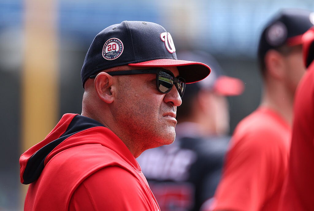 Washington Nationals interim manager Miguel Cairo looks on prior to the first inning against the Atlanta Braves in September.