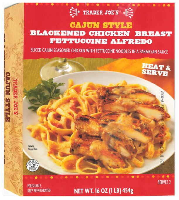 A public health alert/recall for TRADER JOE'S CAJUN STYLE BLACKENED CHICKEN BREAST FETTUCINE ALFREDO sold at Trader Joe's.