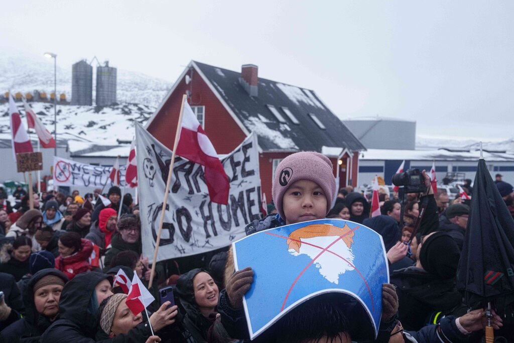 Thousands of Greenlanders protested Saturday outside the U.S. Consulate in the capital, Nuuk.