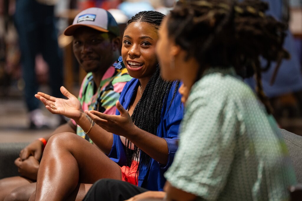 Bri'Anna Horne, founder and president of Pigtown Climbs, speaks during a panel.