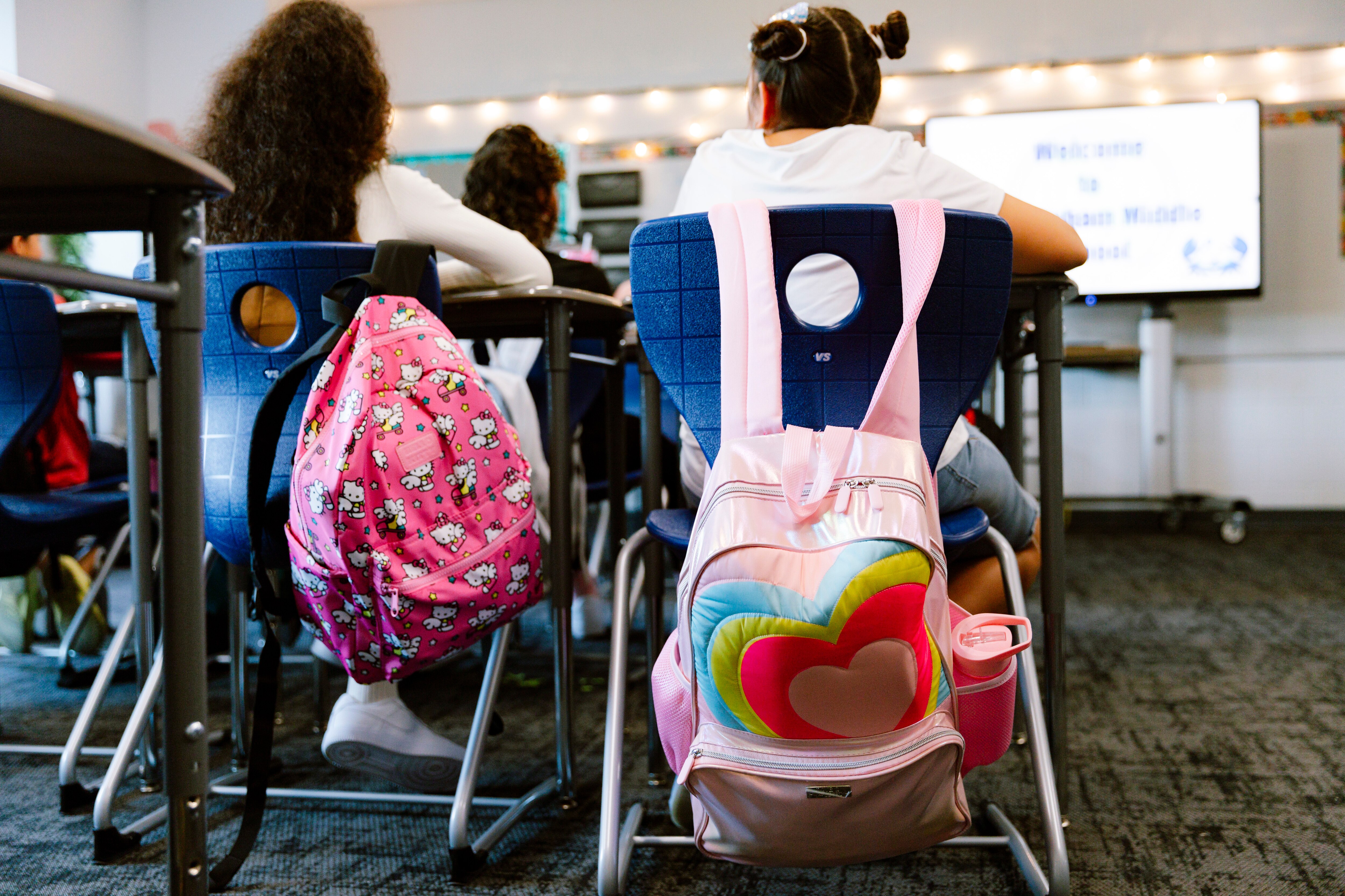 Baltimore County middle school students sit in class on the first day of school.