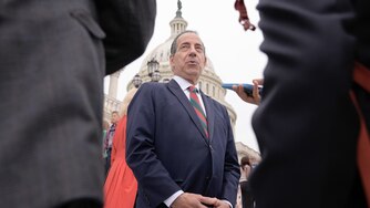 Rep. Jamie Raskin, D-Md., speaks with reporters after a news conference, Tuesday, Sept. 30, 2025, at the Capitol in Washington.