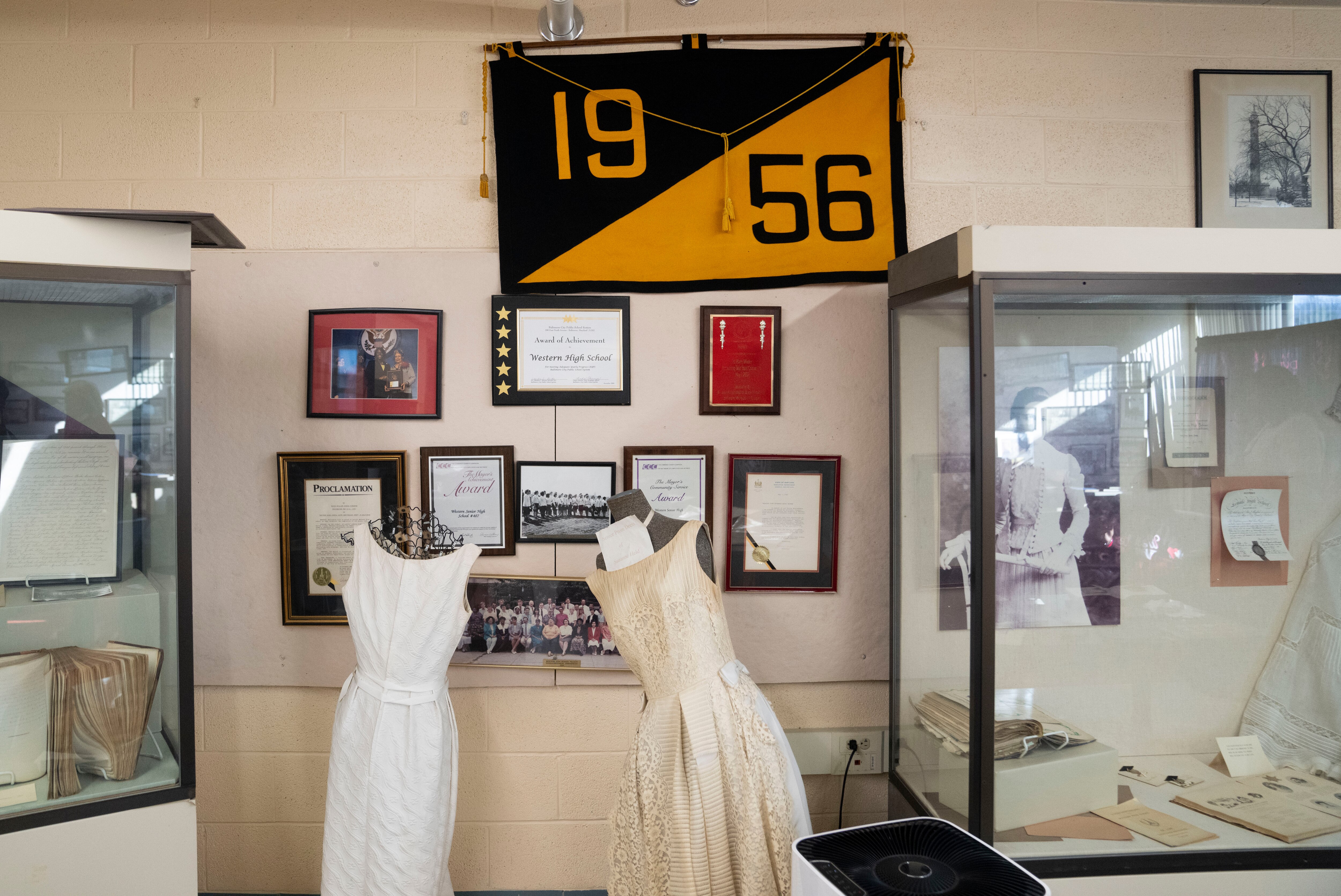 A collection of items located in the archives room at Western High, in Baltimore, Thursday, December 11, 2025.