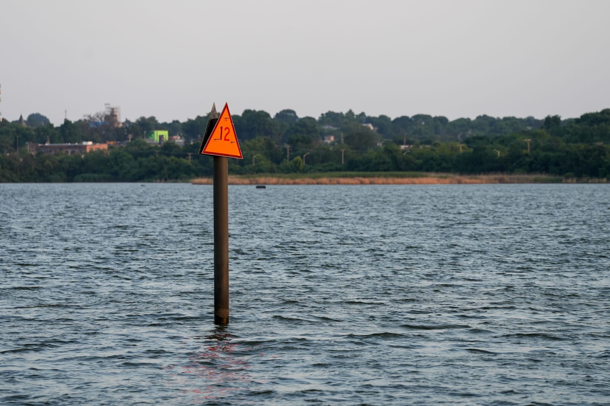 The safety marker in the Inner Harbor near Port Covington. Baltimore Fire Department officials say one person drowned June 22, 2024, after swimming past the marker.