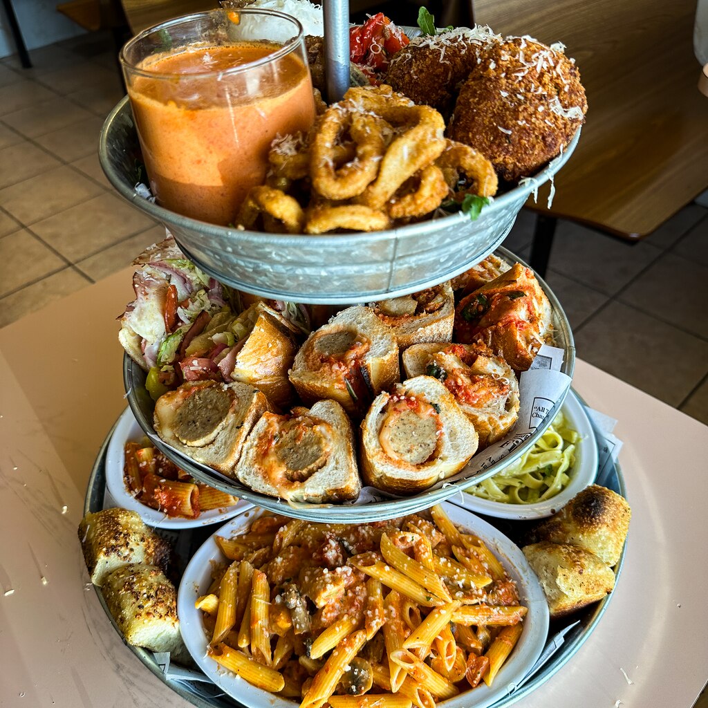 The Pasta Tower at Frank's Pizza.