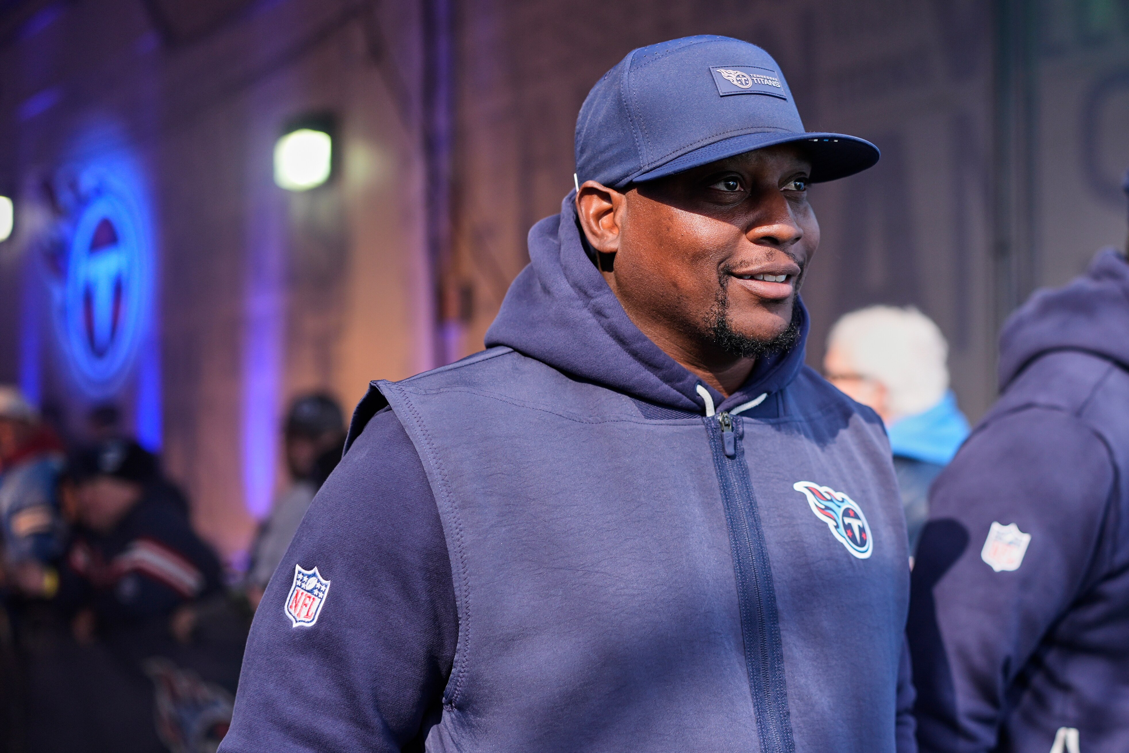 FILE - Tennessee Titans defensive coordinator Dennard Wilson walks to the field before a game on Nov. 30, 2025.