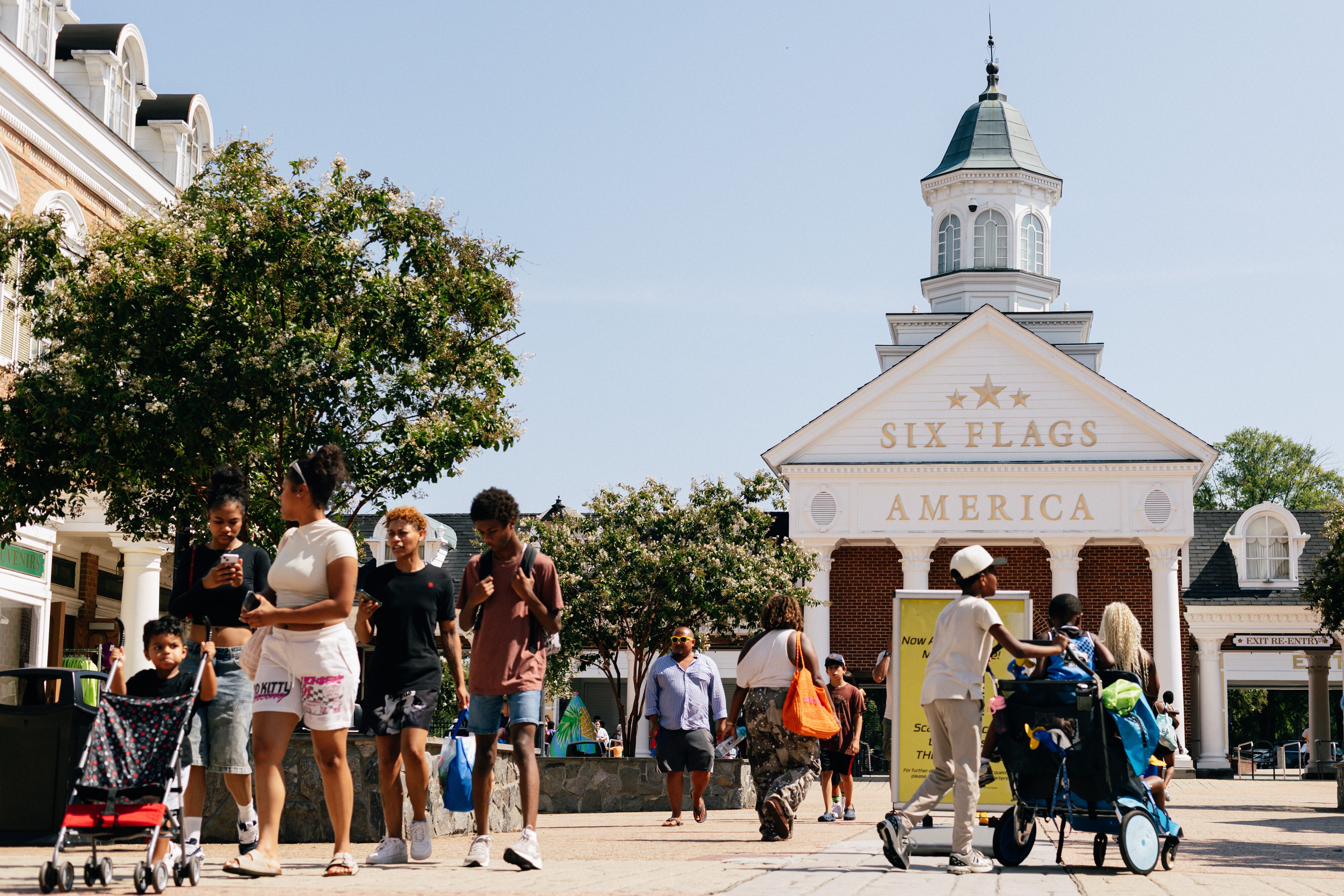 Visitors arrive to Six Flags America in Bowie, MD on Saturday, Aug. 16, 2025. The amusement park will close permanently at the end of the 2025 season.