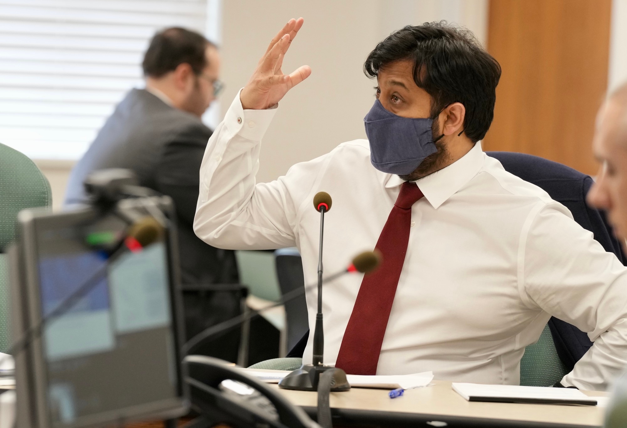 Mohammed Choudhury, state school superintendent, during a school board meeting in February. (Kaitlin Newman / The Baltimore Banner)