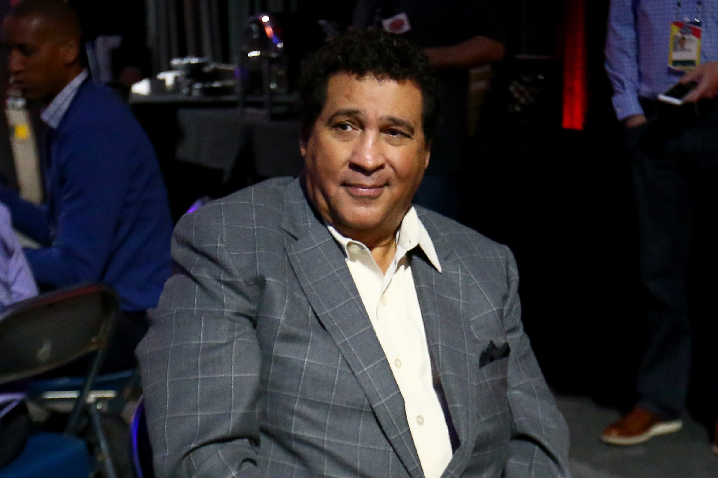 HOUSTON, TEXAS - APRIL 01: Sportscaster Greg Gumbel is interviewed prior to the 2016 NCAA Men's Final Four at NRG Stadium on April 1, 2016 in Houston, Texas.  (Photo by Ronald Martinez/Getty Images)