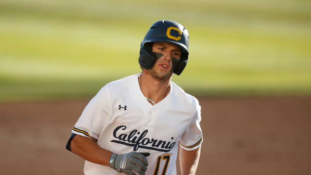 Dylan Beavers, in his junior year at Cal, rounds the bases after hitting a home run against New Mexico State on May 13, 2022.