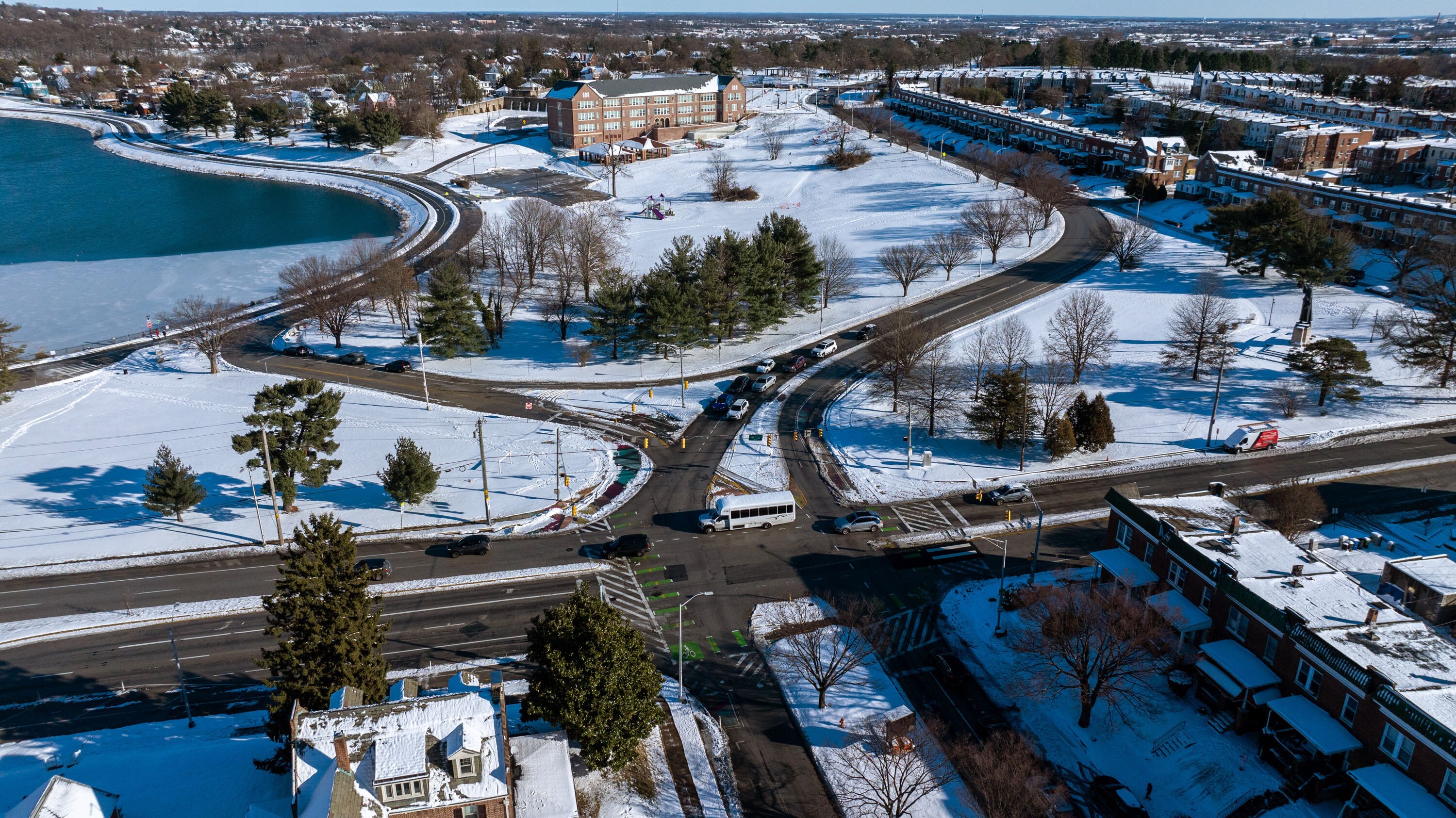 Montebello Elementary/Middle School is seen beyond the intersection of 33rd Street and Hillen Road.