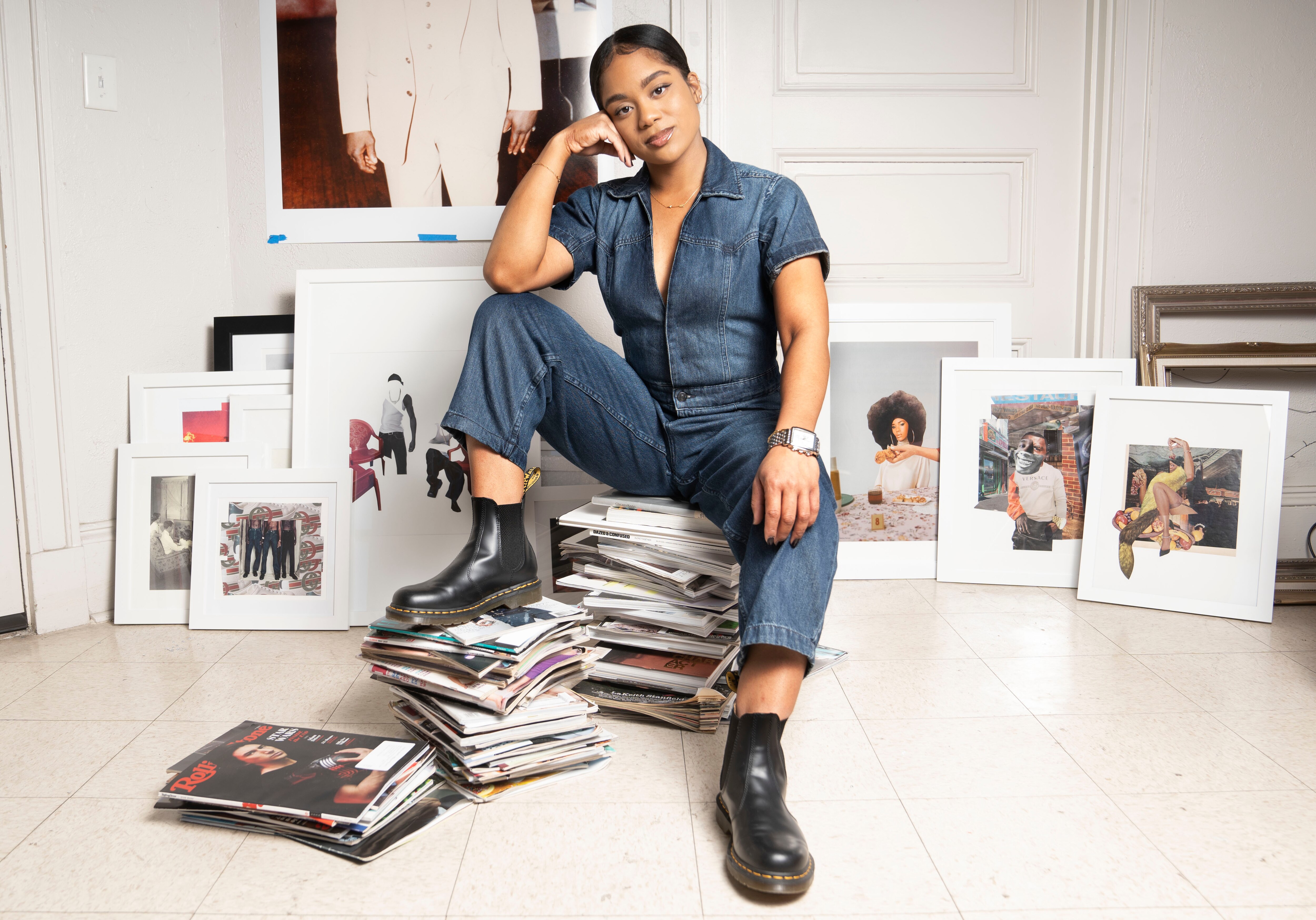 Bria Sterling Wilson, Collage Artist and Photographer, poses for a portrait inside of her studio in Baltimore, Thursday, March 30, 2023.