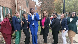 These women candidates are part of th latest Emerge Maryland boot camp. From left to right: Shannice Anderson, Baltimore City; Jessica Hammond, Harford County; Arkia Wade, Baltimore County; Qiana Johnson, Prince George’s County; Kim Ross, Baltimore County; Shelly Beard-Francois, Frederick County; Heidi Schmidt, Anne Arundel County; Jyoti Mohan, Baltimore County.