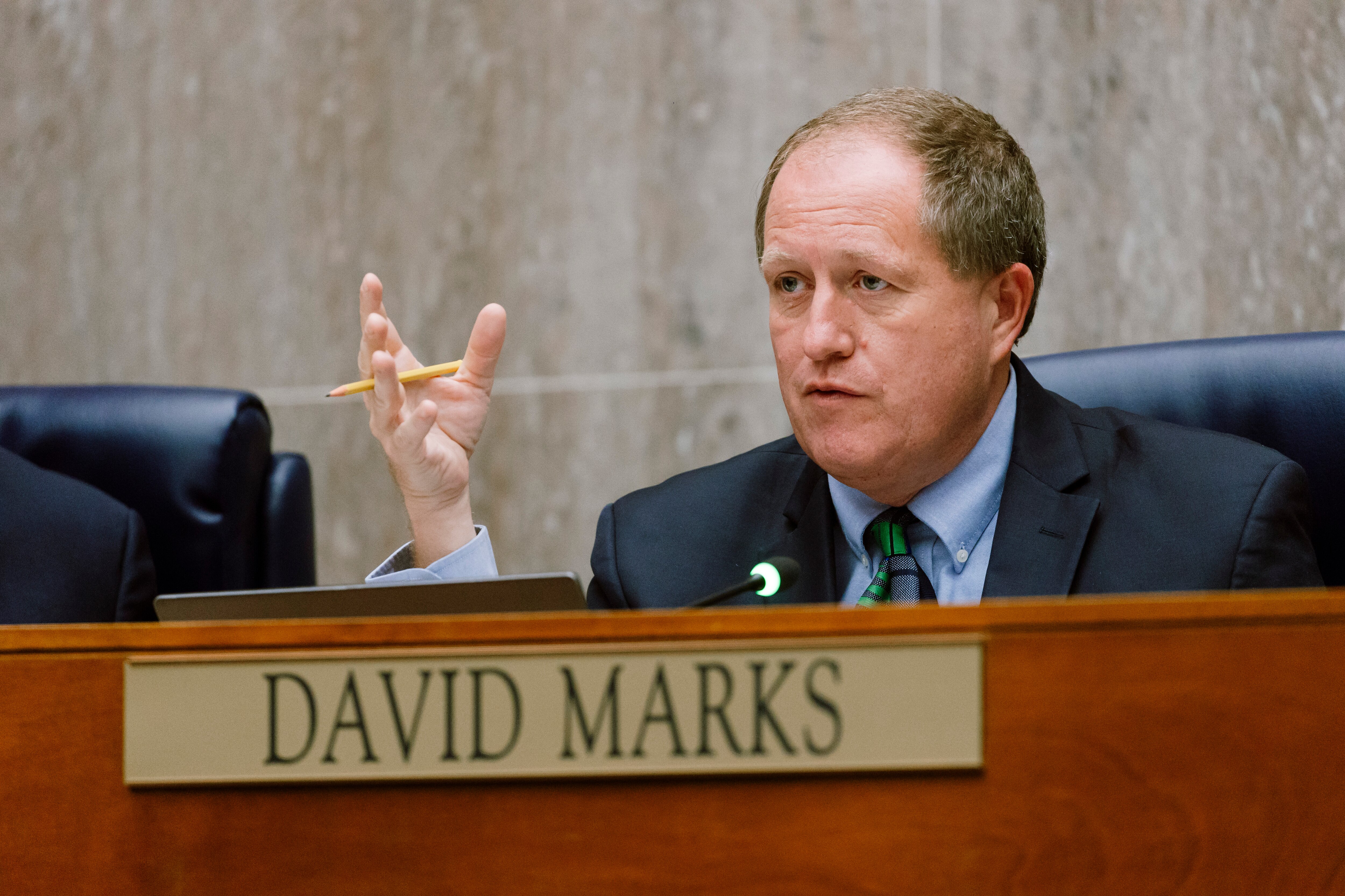 Councilman David Marks speaks during a meeting at the Old Courthouse in Towson last year.