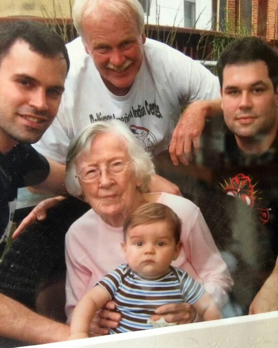 Rob Roblin, top center, with TK and Leola Kreighbaum, center, who raised him after his parents died.