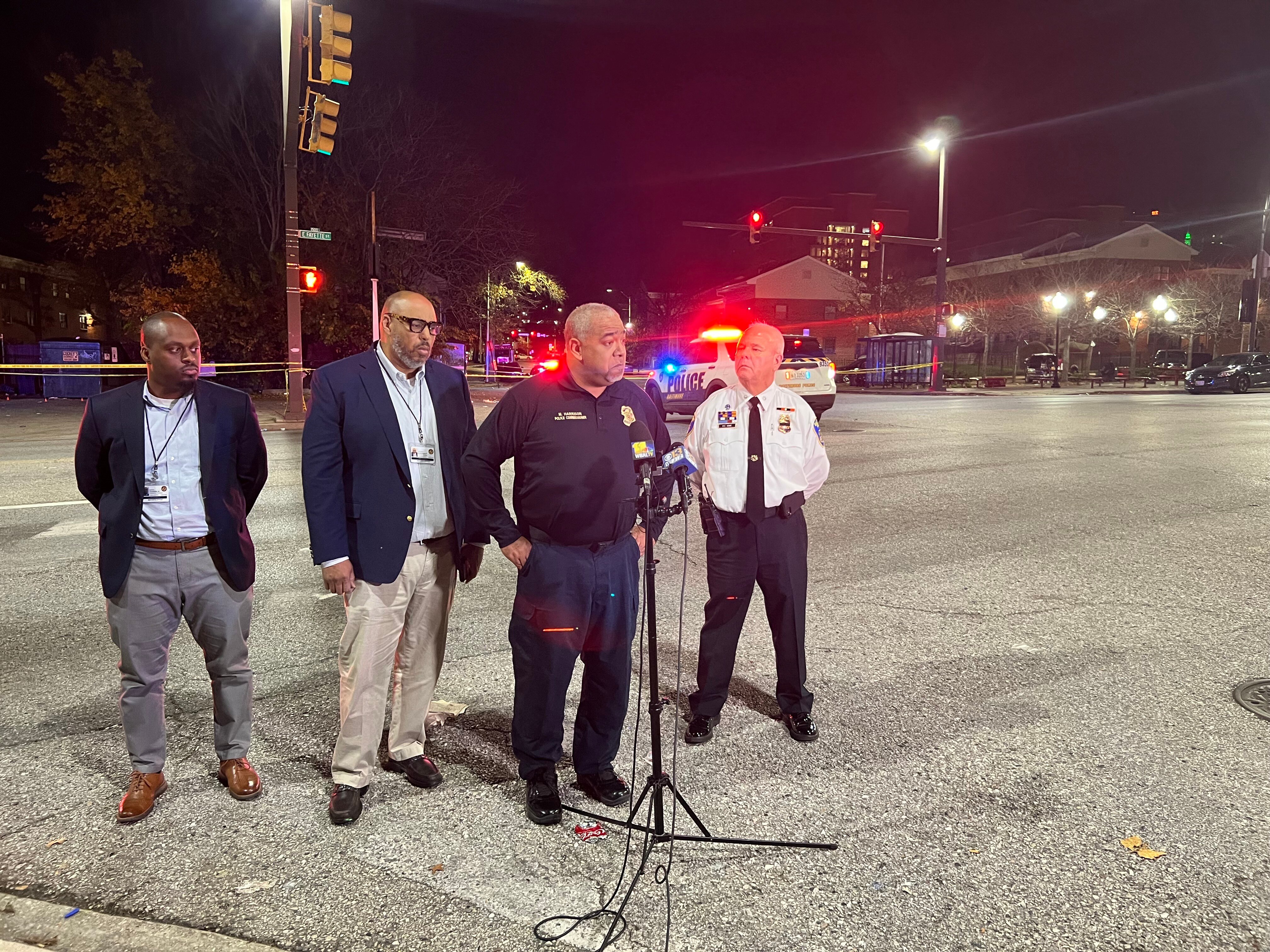 Baltimore Police Commissioner Michael Harrison leads a press conference about a 13-year-old girl shot in the head while standing outside a liquor store on . She was not believed to be the intended target.