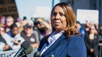 FILE - New York Attorney General, Letitia James, speaks after pleading not guilty outside the United States District Court on Friday, Oct. 24, 2025, in Norfolk, Va.