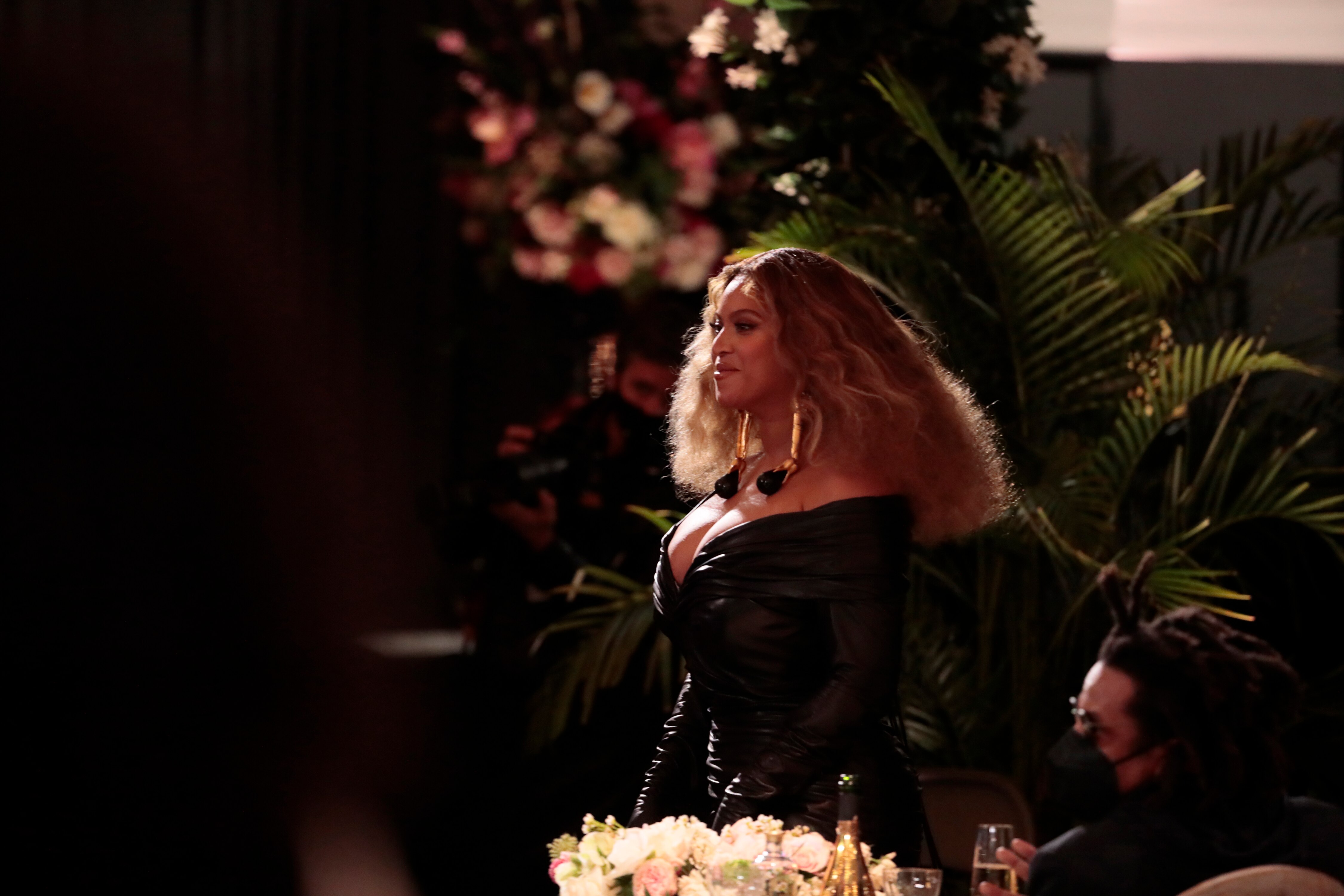 Los Angeles, CA, Sunday, March 14, 2021 - Beyonce and Megan These Stallion accepts the award for Best Rap Album at the 63rd Grammy Award outside Staples Center.