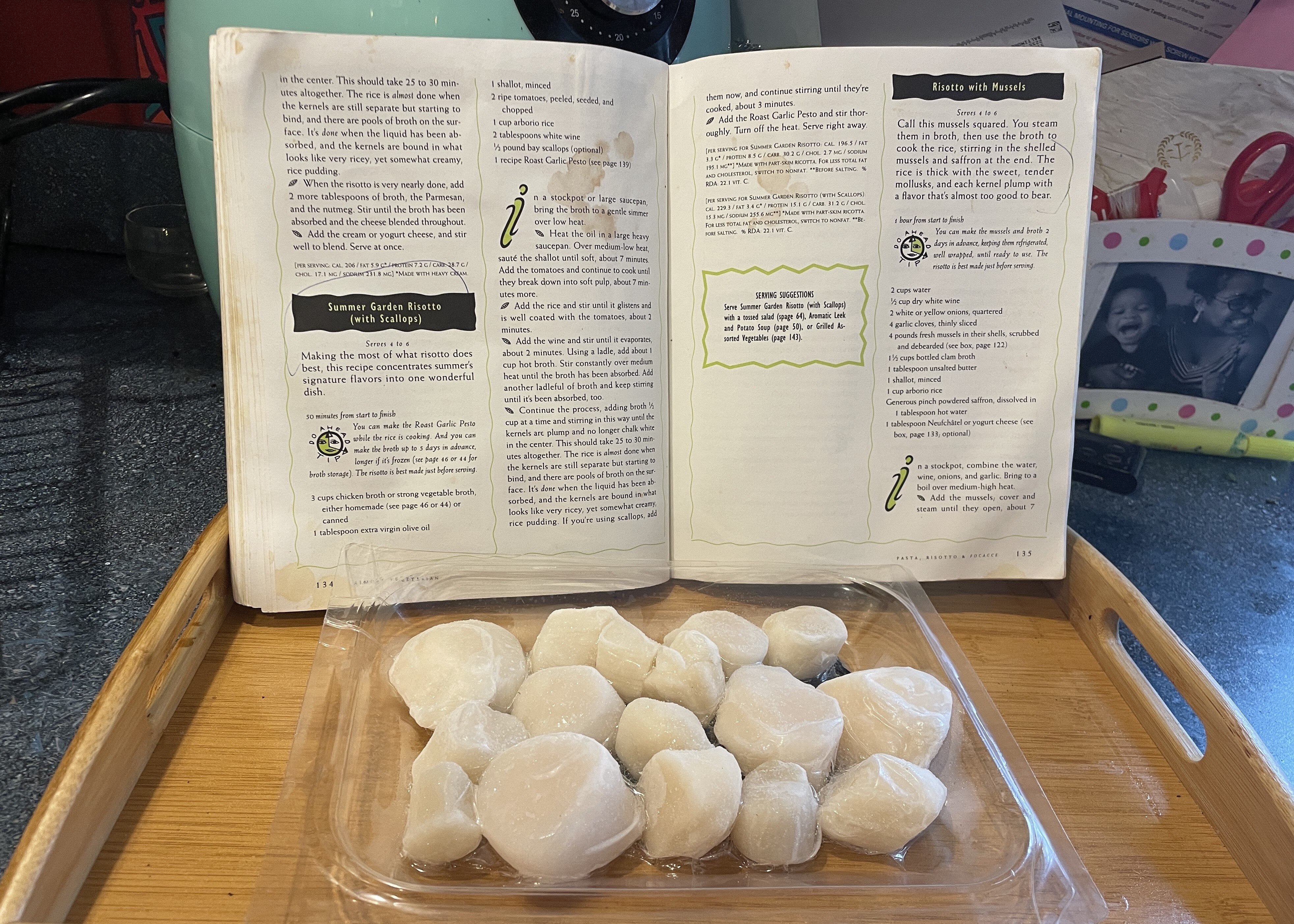 I have had the “Almost Vegetarian” cookbook for more than 20 years, but never made this scallop dish before. This project saved that. It was delicious.