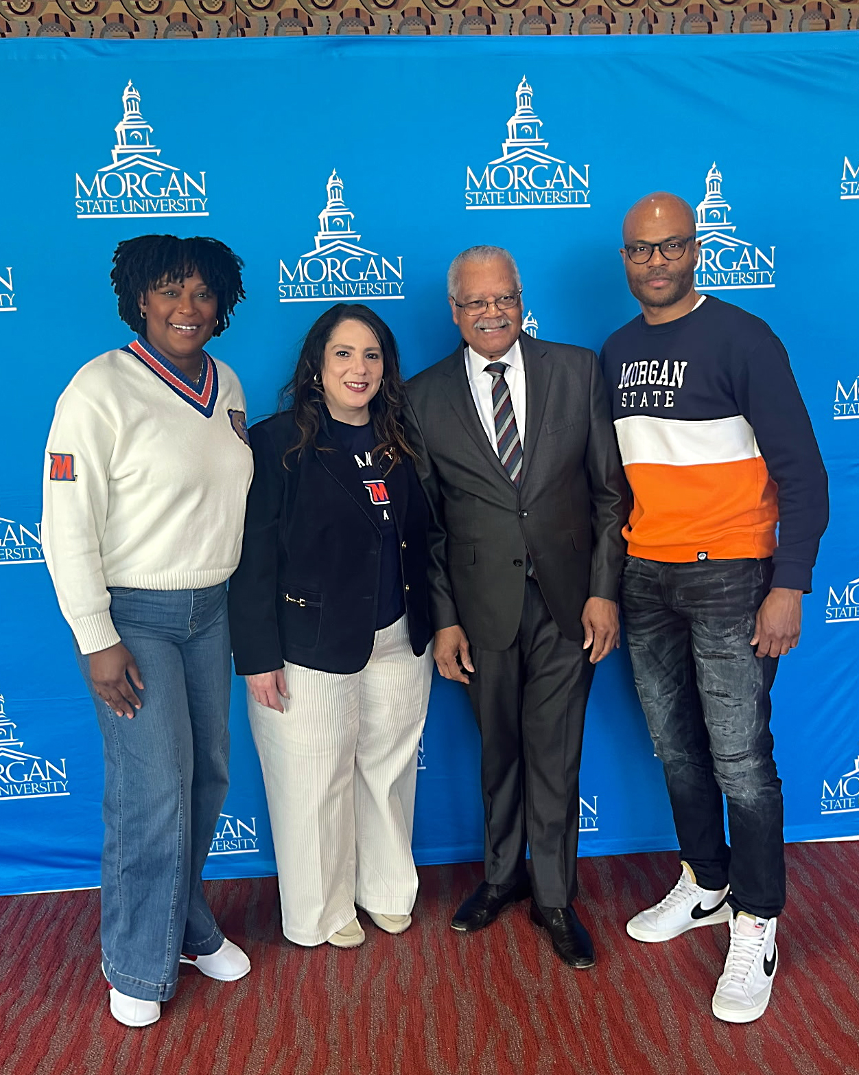 Kori Montague (class of 2000), Heidi Bruce (class of 1995), Dr. Earl Richardson, and Jermaine Wilson (class of 2001) celebrated the 35th anniversary of student sit-in protests on March 8 2025 at Morgan State University's student center.
