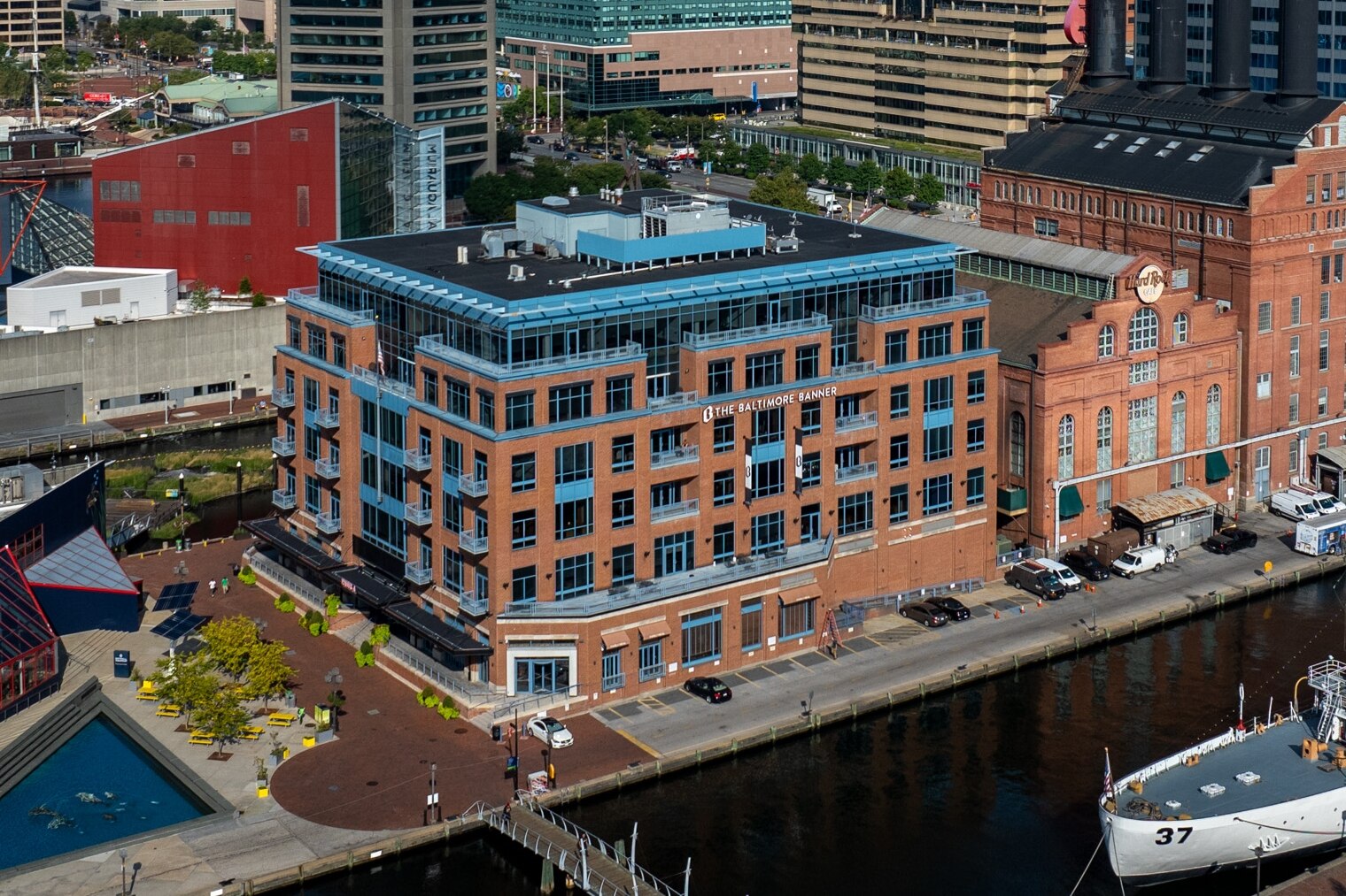 The Baltimore Banner offices are located in downtown Baltimore on Pier 4 at 621 East Pratt Street.