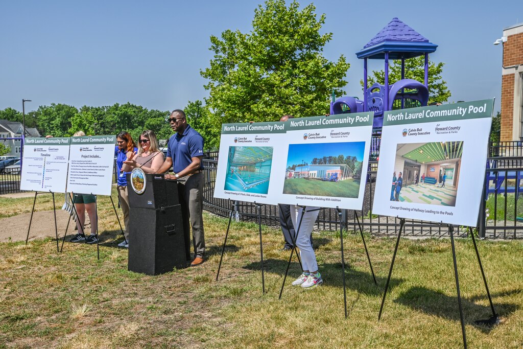 Howard County Executive Calvin Ball announces the groundbreaking of the long awaited North Laurel Community Center pool on Tuesday, June 18.